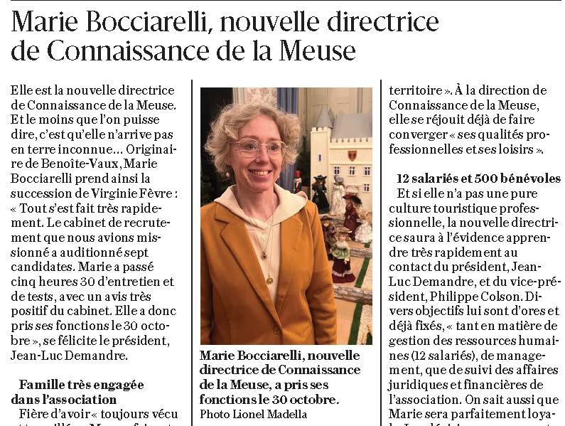 Marie Bocciarelli, nouvelle directrice de Connaissance de la Meuse